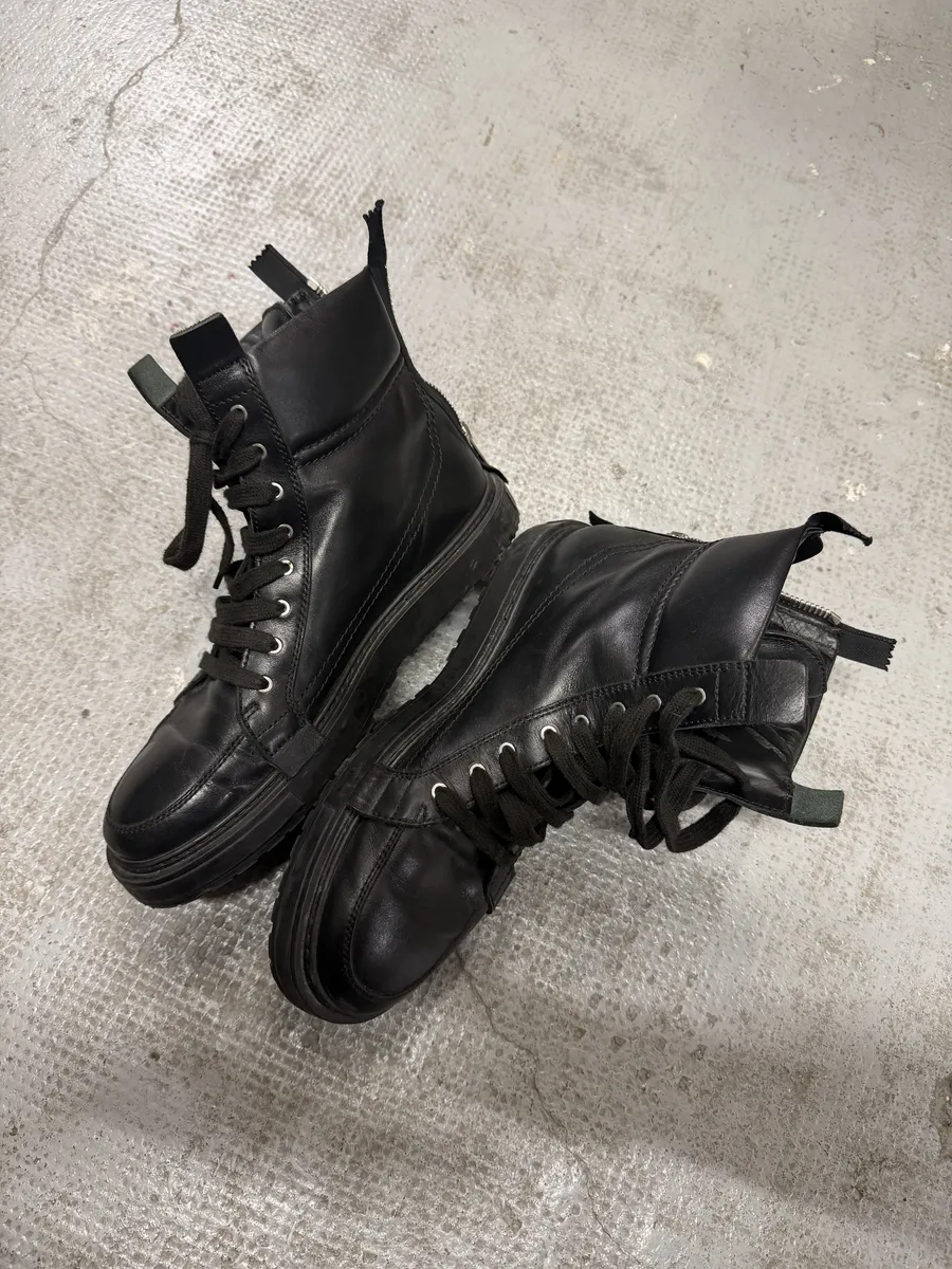 Kris Van Assche Black Leather Laced Backzip Sneakers - Image 8