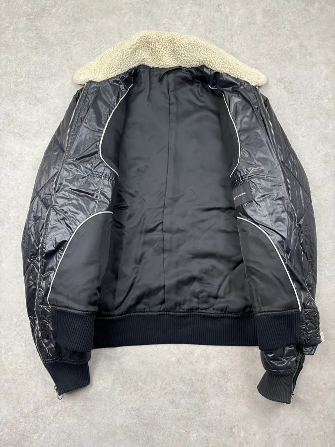 Kris Van Assche Black Shearling Collar Quilted Puffer Jacket - Image 3