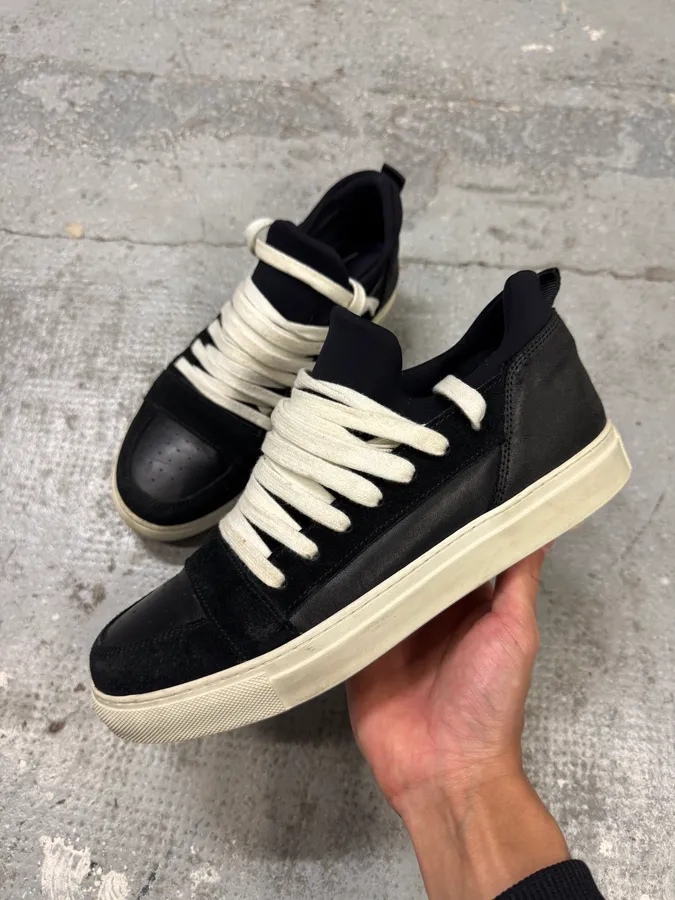 Kris Van Assche Black Suede Leather Laced Low Sneakers - Image 3