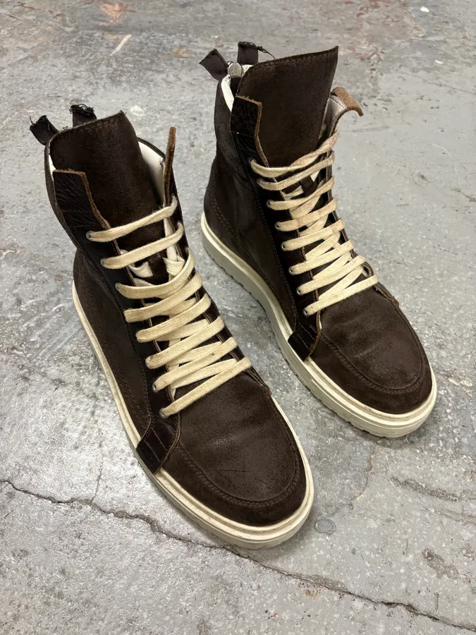 Kris Van Assche Brown Suede Leather Laced High Sneakers - Image 4