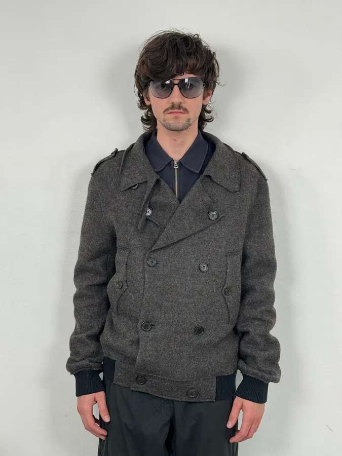 Kris Van Assche Grey Wool Double-Breasted Jacket - Image 2