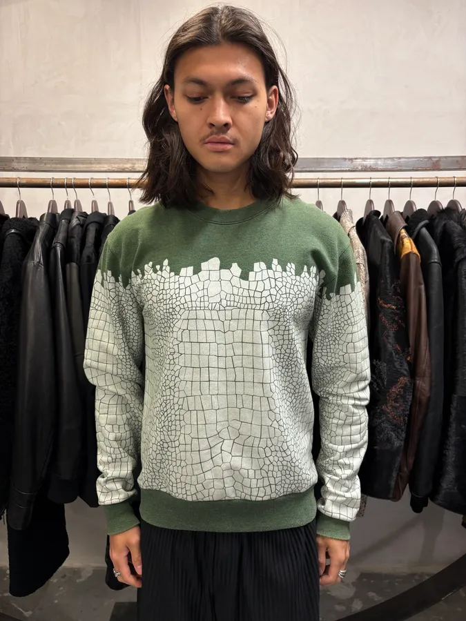 Kris Van Assche Olive & White Contemporary Patterned Sweater - Image 2