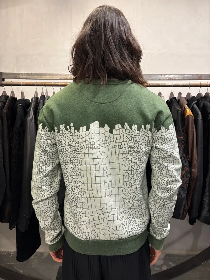Kris Van Assche Olive & White Contemporary Patterned Sweater - Image 3