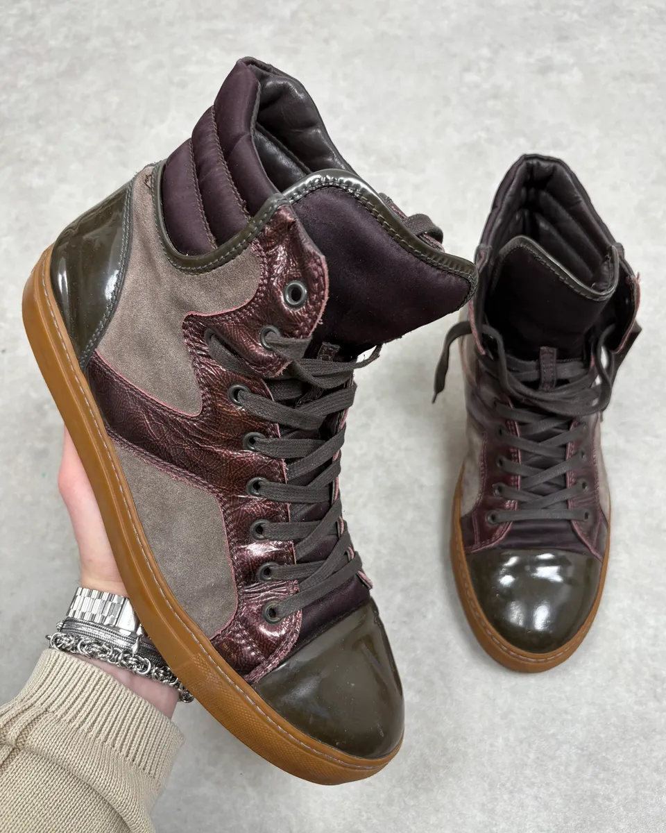 Lanvin Bordeaux & Grey High Top Leather Sneakers