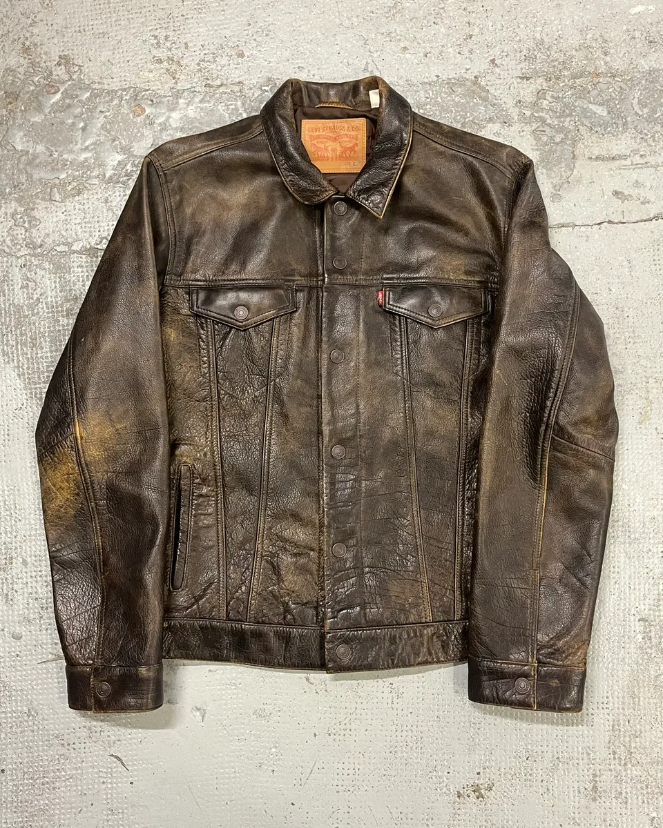 Levi’s Buffalo Brown Faded Leather Trucker Jacket