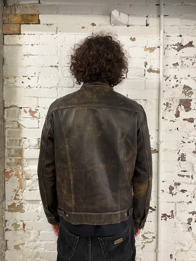 Levi’s Buffalo Brown Faded Leather Trucker Jacket - Image 3