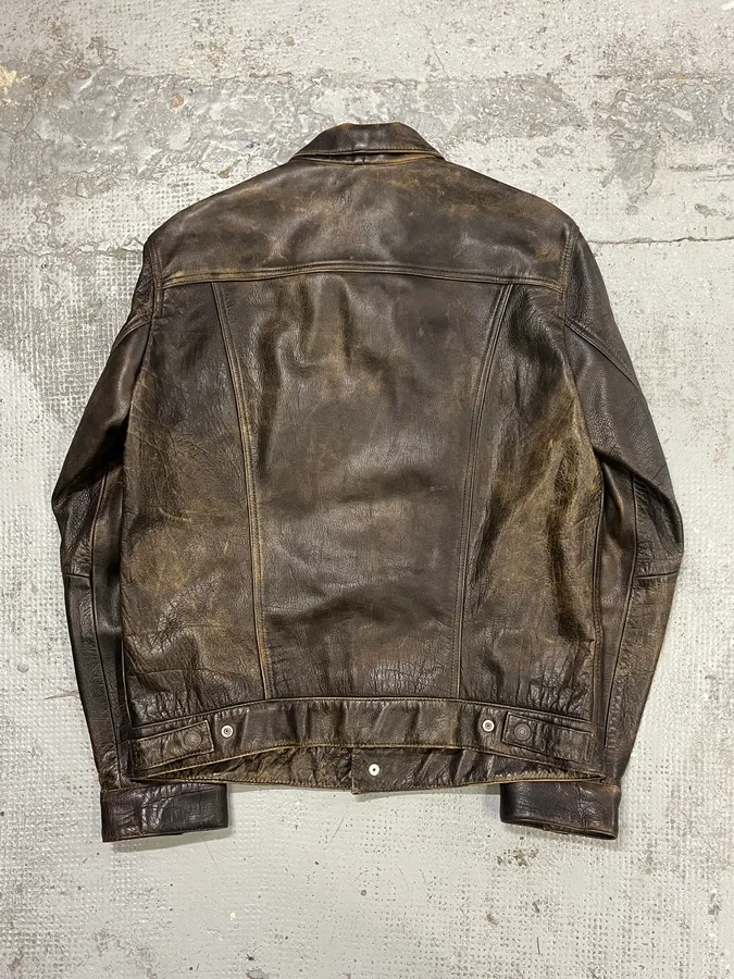 Levi’s Buffalo Brown Faded Leather Trucker Jacket - Image 6