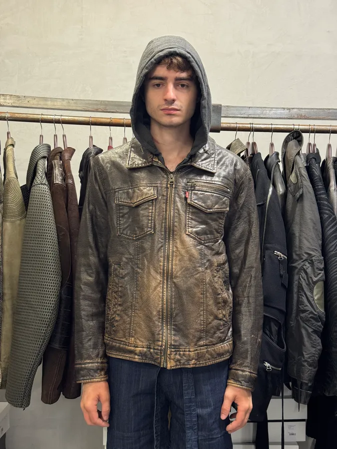 Levi’s Faded Vegan Leather Hooded Jacket - Image 2