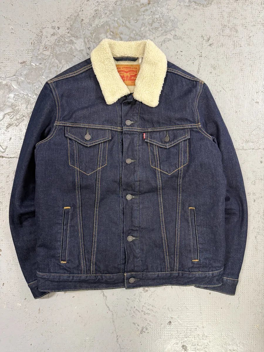 Levi’s Navy Brut Denim Shearling Jacket - Image 4