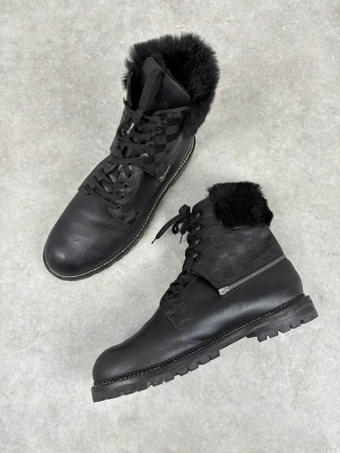 Louis Vuitton Black Damier Leather Classy Derby Boots - Image 5