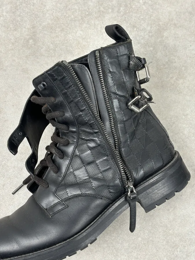 Louis Vuitton Black Leather Damier Lace-Up Boots - Image 14