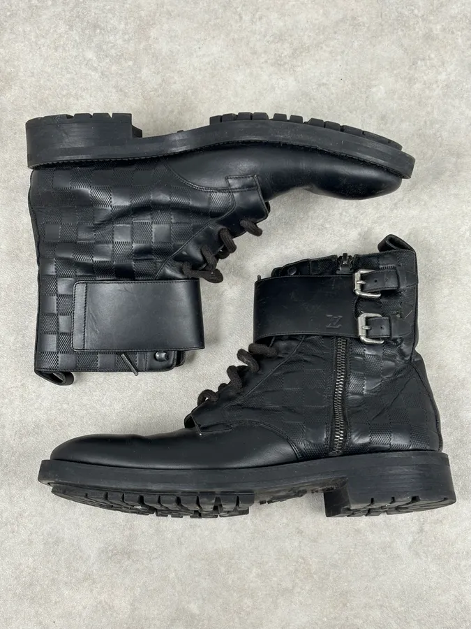 Louis Vuitton Black Leather Damier Lace-Up Boots - Image 5