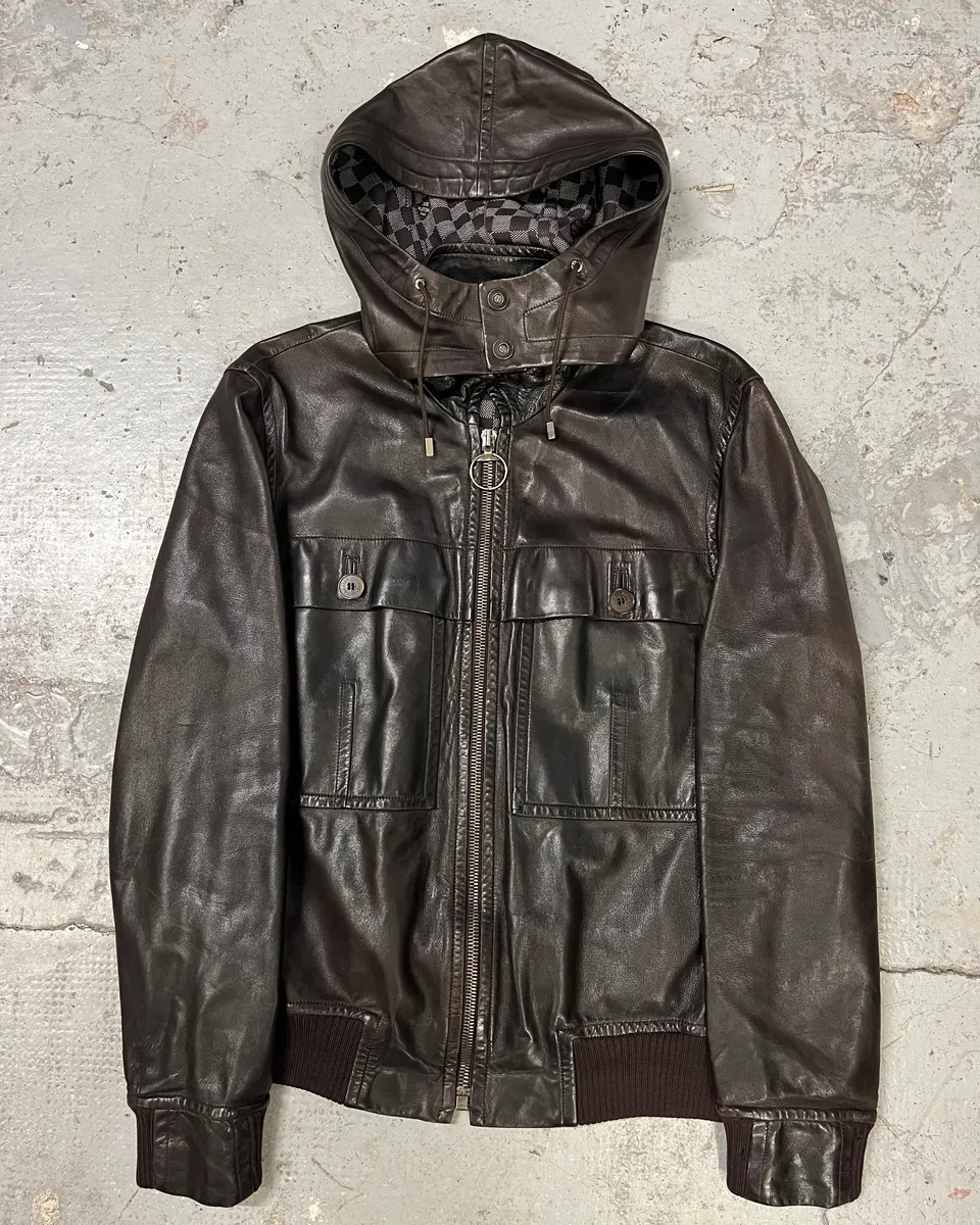 Louis Vuitton Dark Brown Leather Hooded Jacket