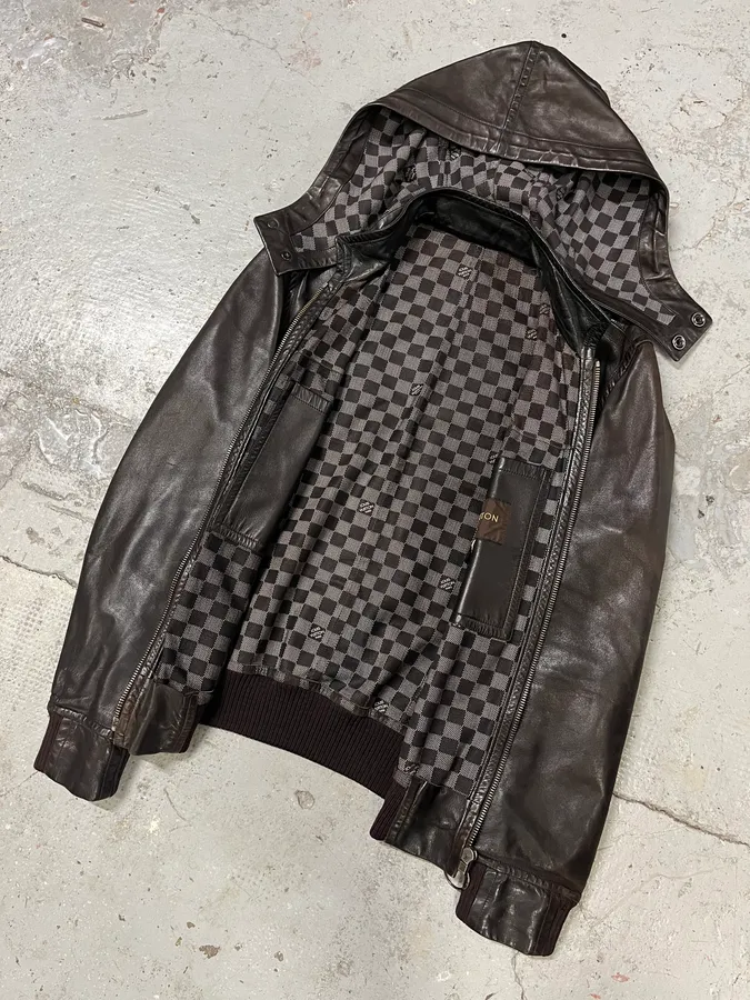 Louis Vuitton Dark Brown Leather Hooded Jacket - Image 6