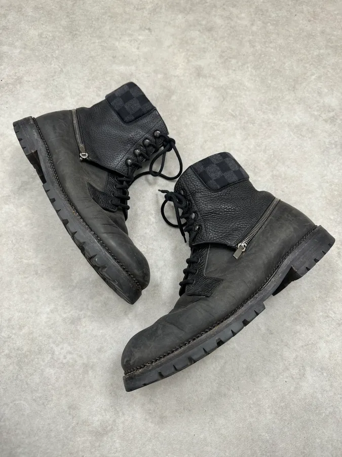 Louis Vuitton Lace-Up Detachable Black Eroded Leather Boots - Image 3