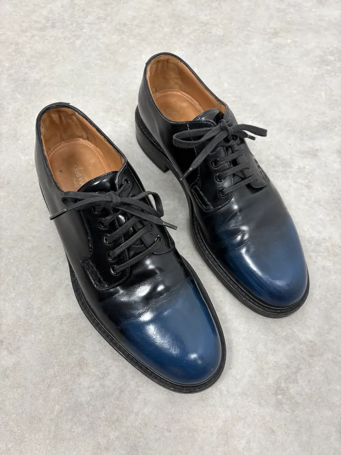 Louis Vuitton Navy Black Gradiant Leather Derby Shoes - Image 4