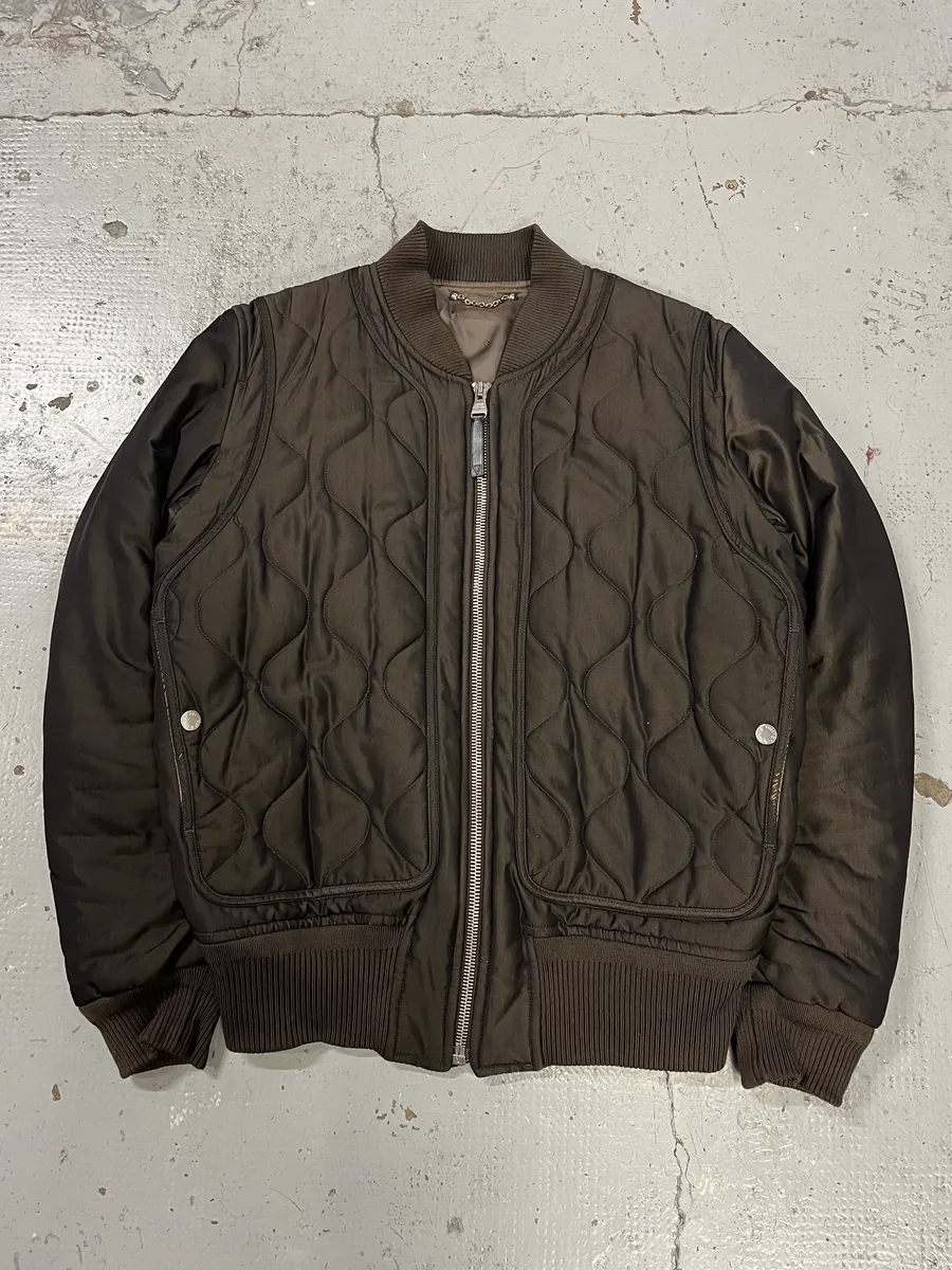 Louis Vuitton Taupe Silk Quilted Bomber Jacket by Kim Jones