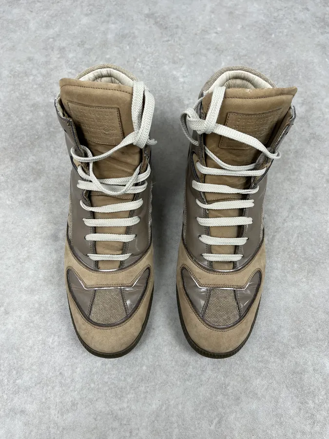Maison Margiela Beige & Taupe Leather High-Top Sneakers - Image 4