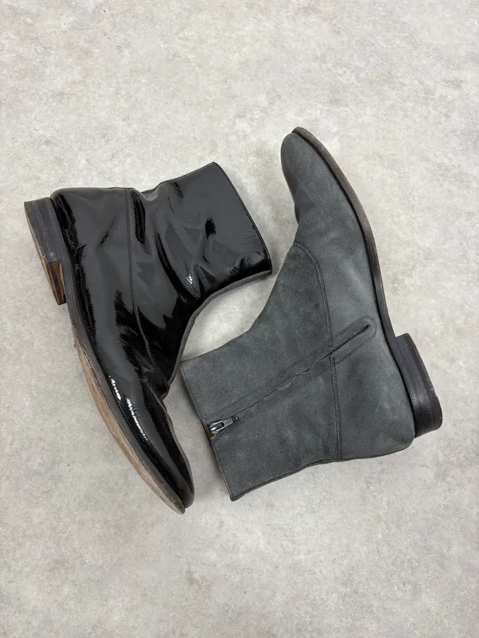 Maison Margiela Black & Grey Patent Leather Hybrid Boots - Image 6