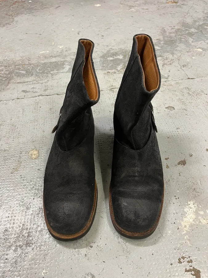 Maison Margiela Black Suede Leather Buckle Boots - Image 2