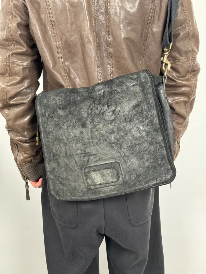 Maison Margiela Black Waxed Effect Leather Messenger Bag - Image 11