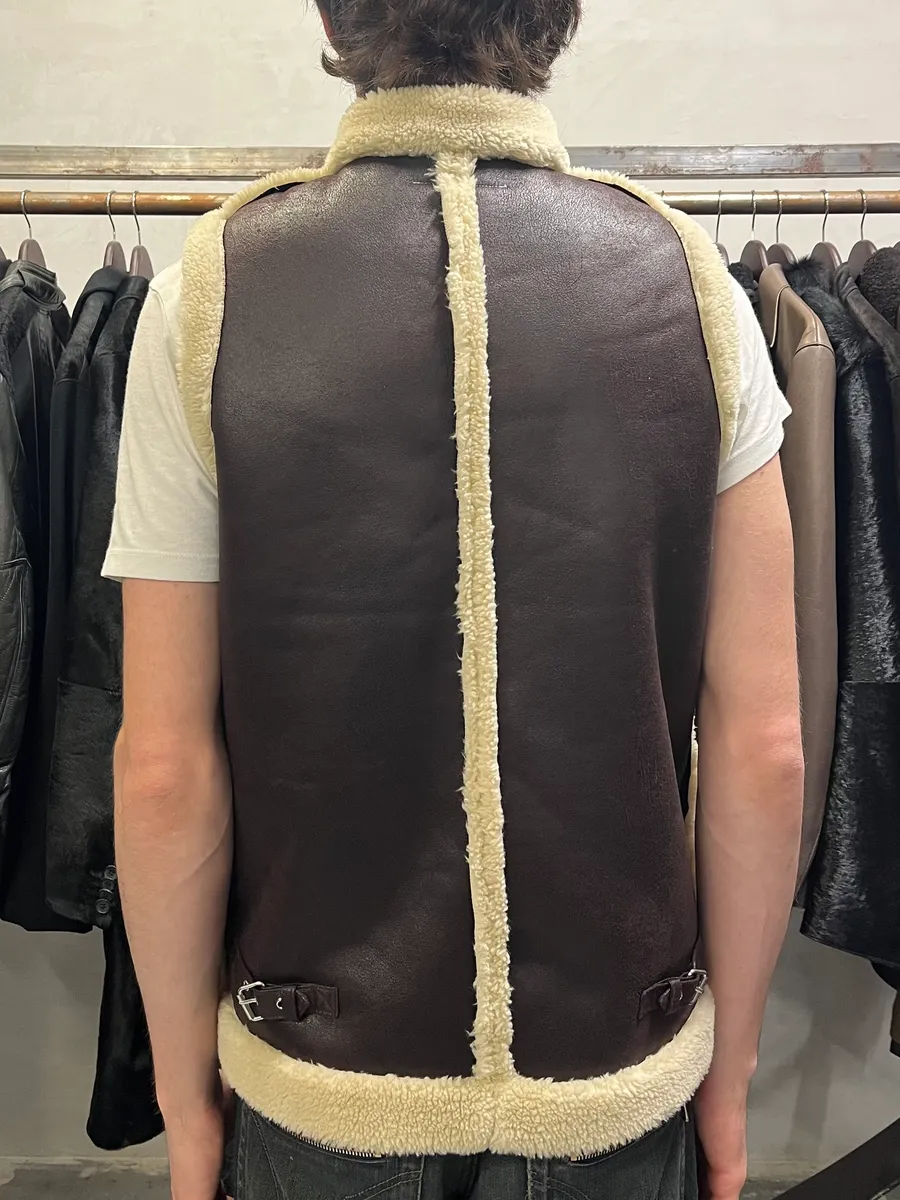Maison Margiela Brown 5 Zips Shearling Leather Vest - Image 3