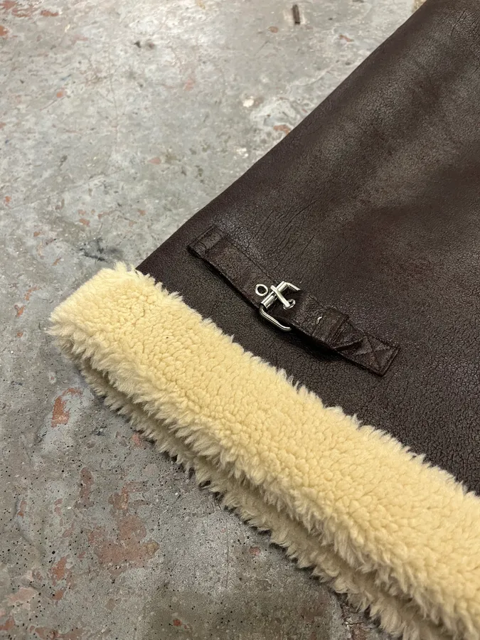 Maison Margiela Brown 5 Zips Shearling Leather Vest - Image 7