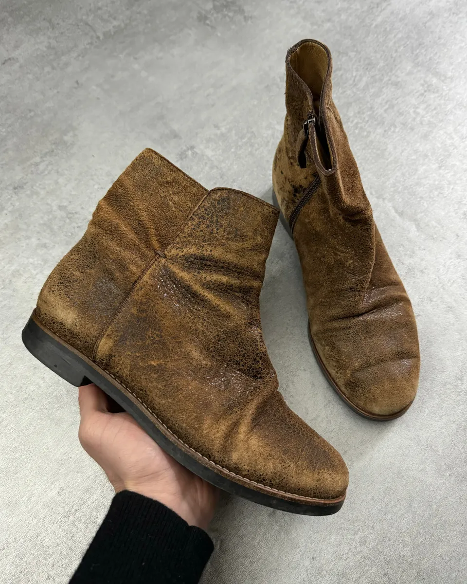Maison Margiela Brown Cracked Eroded Brown Leather Boots - Image 4