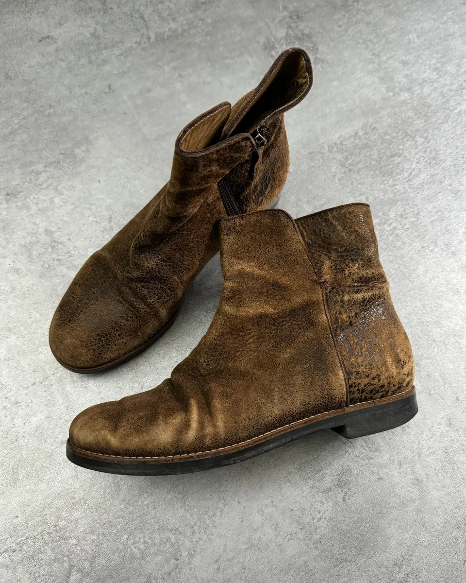 Maison Margiela Brown Cracked Eroded Brown Leather Boots - Image 9