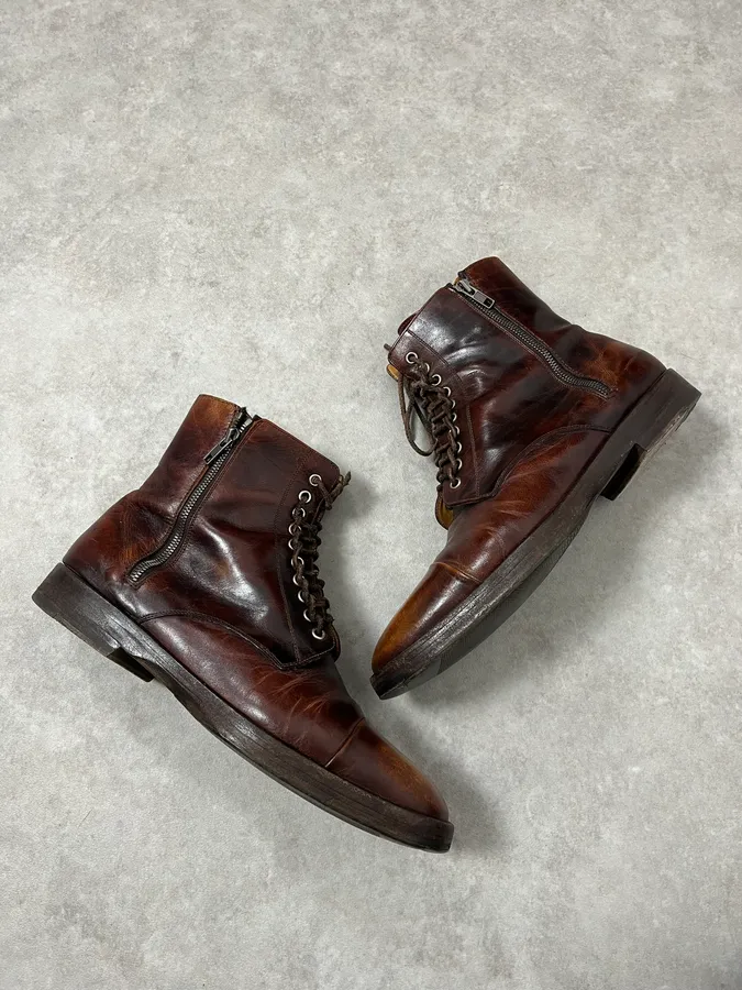 Maison Margiela Brown Eroded Leather Boots - Image 7