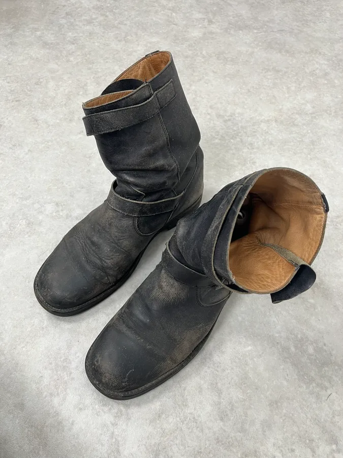 Maison Margiela Grey Eroded Leather Ankle Boots - Image 5