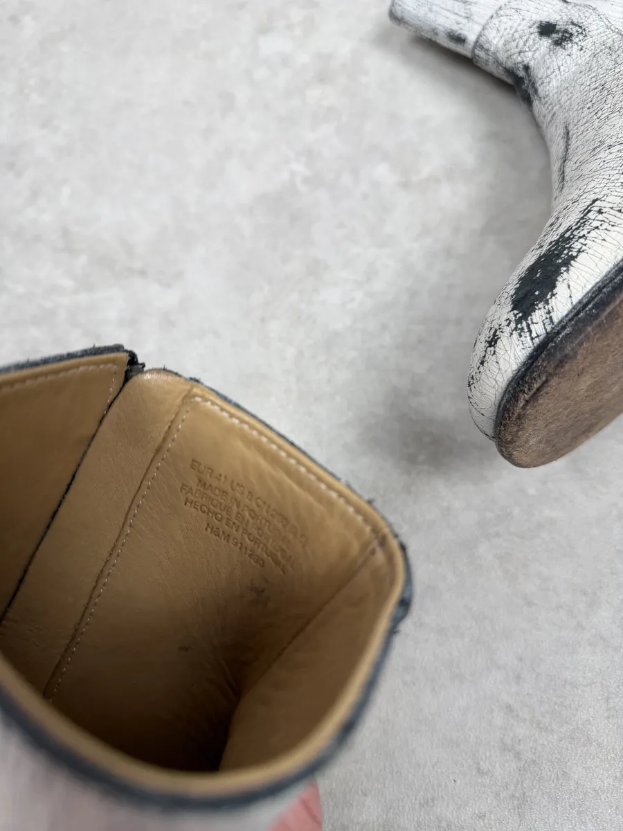 Maison Margiela H&M White Painted Effect Leather Boots - Image 11