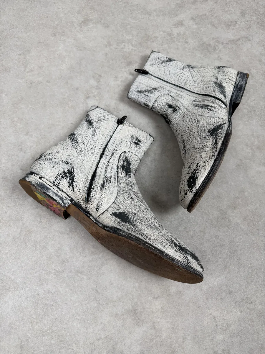 Maison Margiela H&M White Painted Effect Leather Boots - Image 7