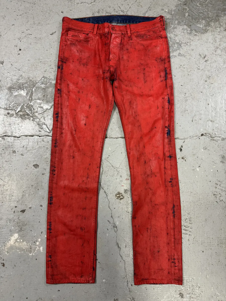 Maison Margiela H&M Red Painted Denim Jeans
