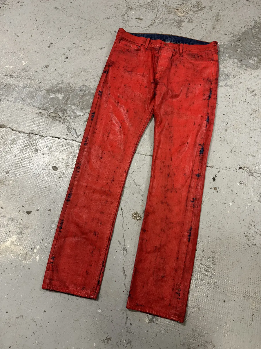 Maison Margiela H&M Red Painted Denim Jeans - Image 5