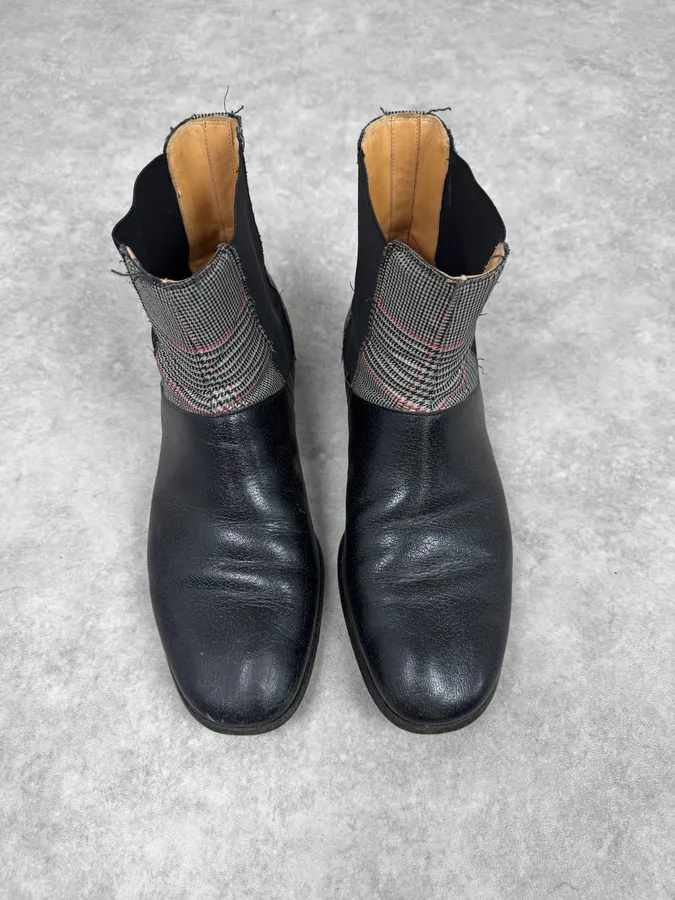 Maison Margiela Hybrid Black British Checkered Leather Boots - Image 3