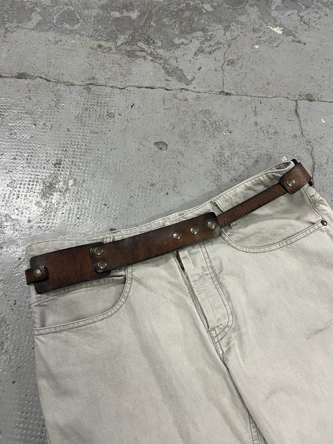 Maison Margiela MM6 Brown Leather Architectural Irregular Leather Belt