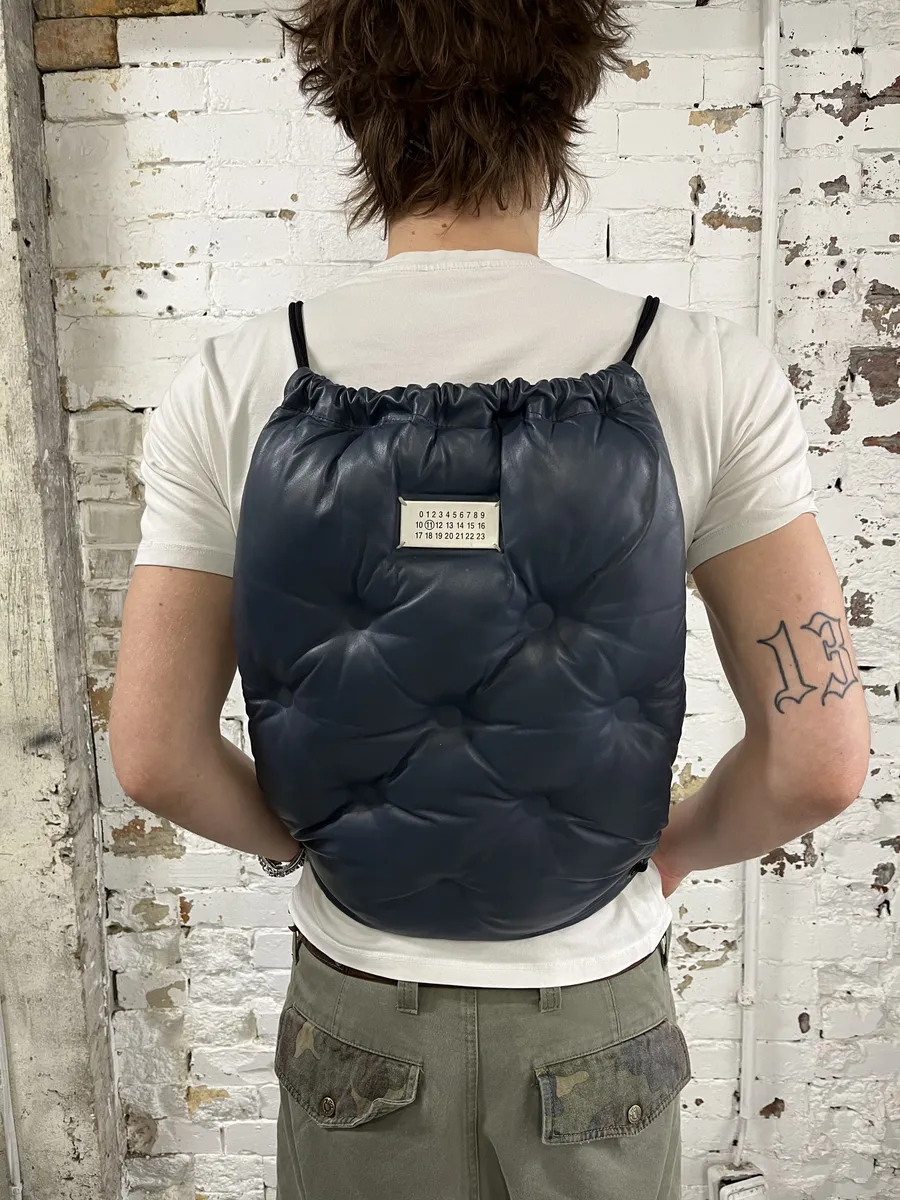 Maison Margiela Navy Puffer Leather Backpack - Image 2