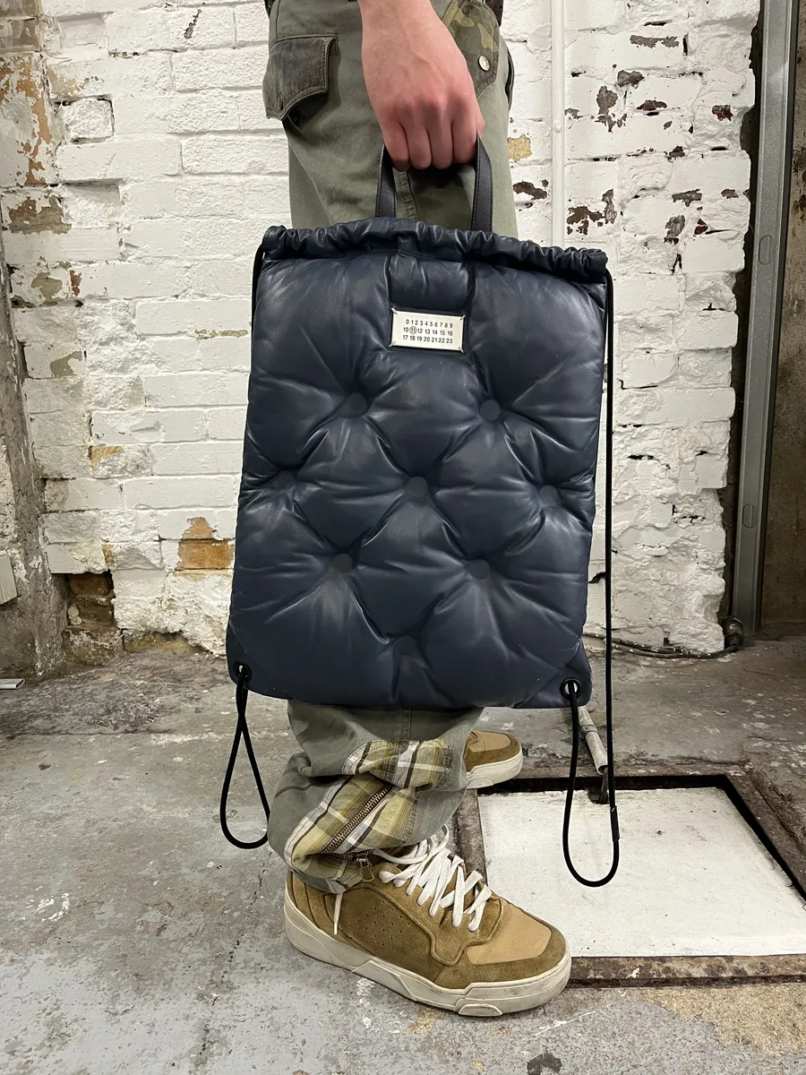 Maison Margiela Navy Puffer Leather Backpack - Image 3