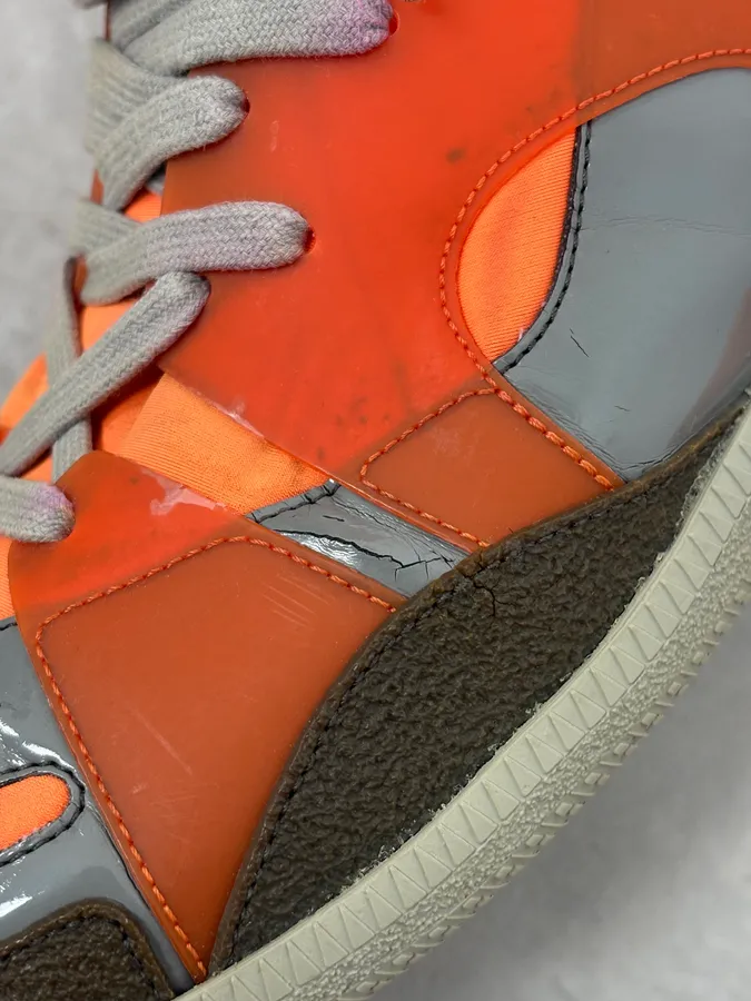 Maison Margiela Orange & Grey High Leather Sneakers - Image 10