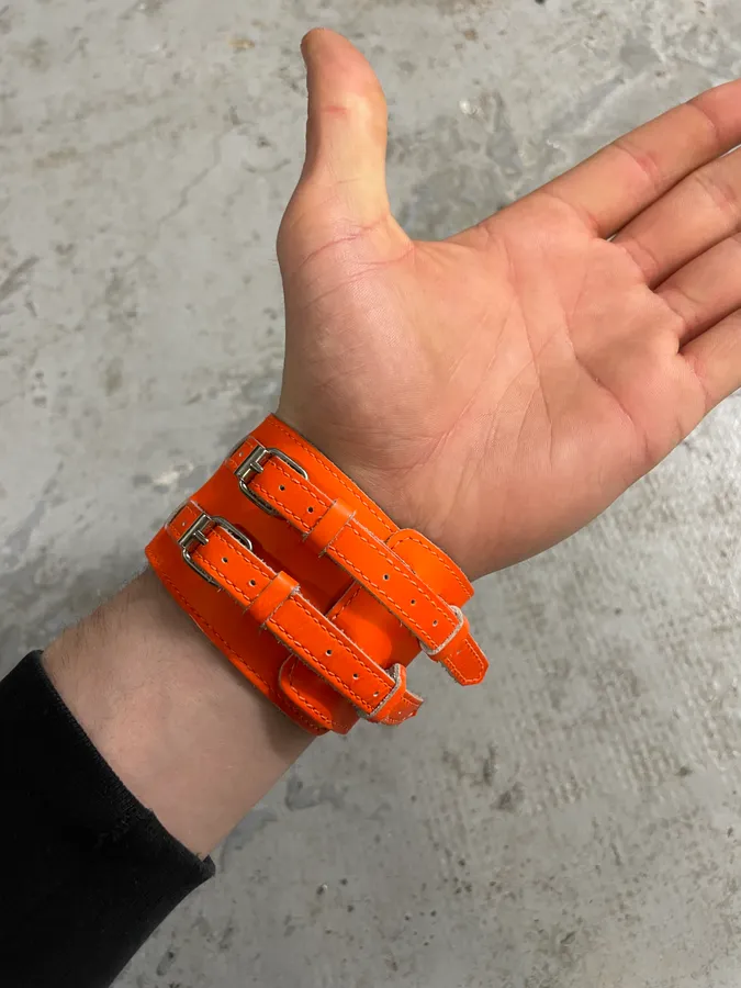 Maison Margiela Orange Leather Armband - Image 2