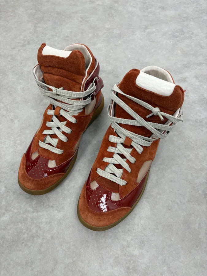 Maison Margiela Red Orange Suede High Leather Sneakers - Image 3