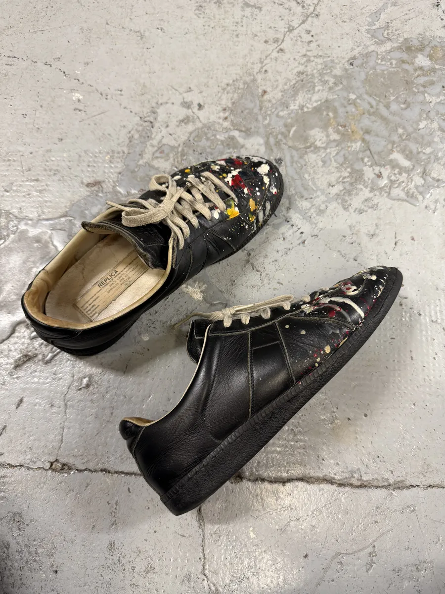 Maison Margiela Replica Black Painted Leather Sneakers - Image 4