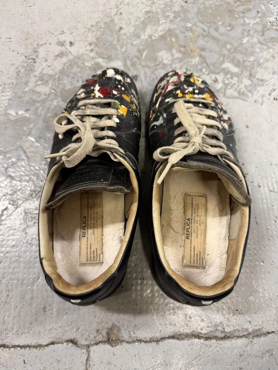 Maison Margiela Replica Black Painted Leather Sneakers - Image 8