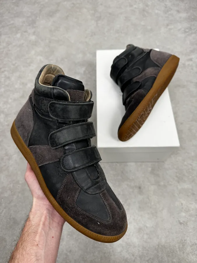 Maison Margiela Replica Brown & Black Leather Velcro High Sneakers