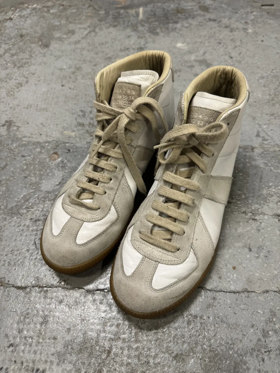 Maison Margiela Replica White Beige Army Gatts High Sneakers - Image 2