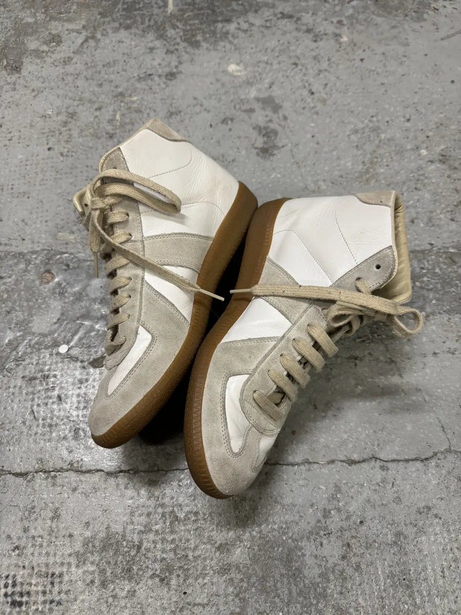 Maison Margiela Replica White Beige Army Gatts High Sneakers - Image 3