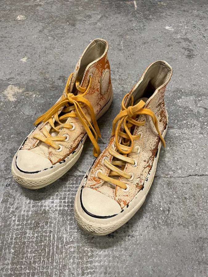 Maison Margiela x Converse High Cracked White & Orange Painted Shoes - Image 3