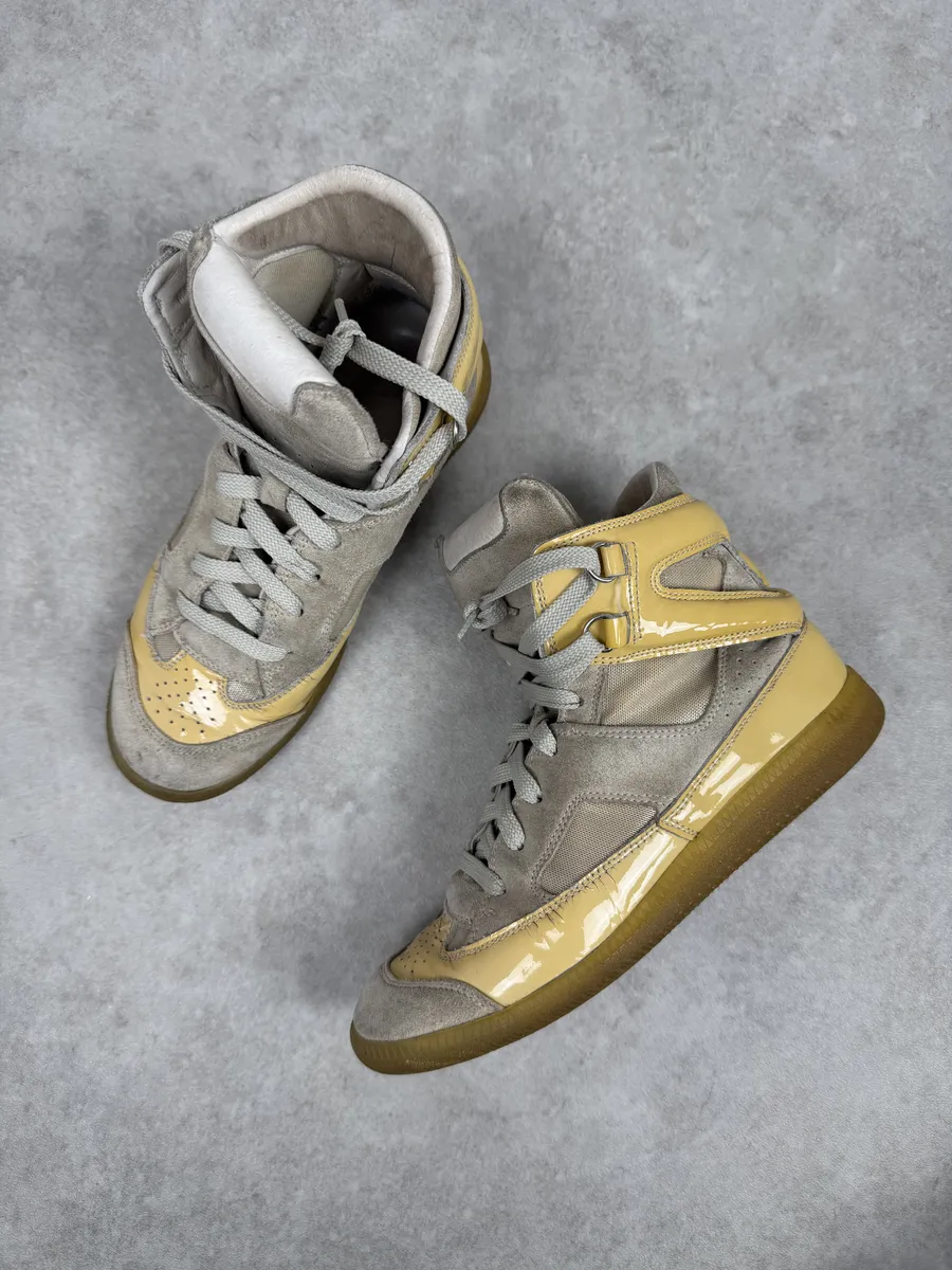 Maison Margiela Yellow & Grey High Suede Leather Sneakers - Image 2