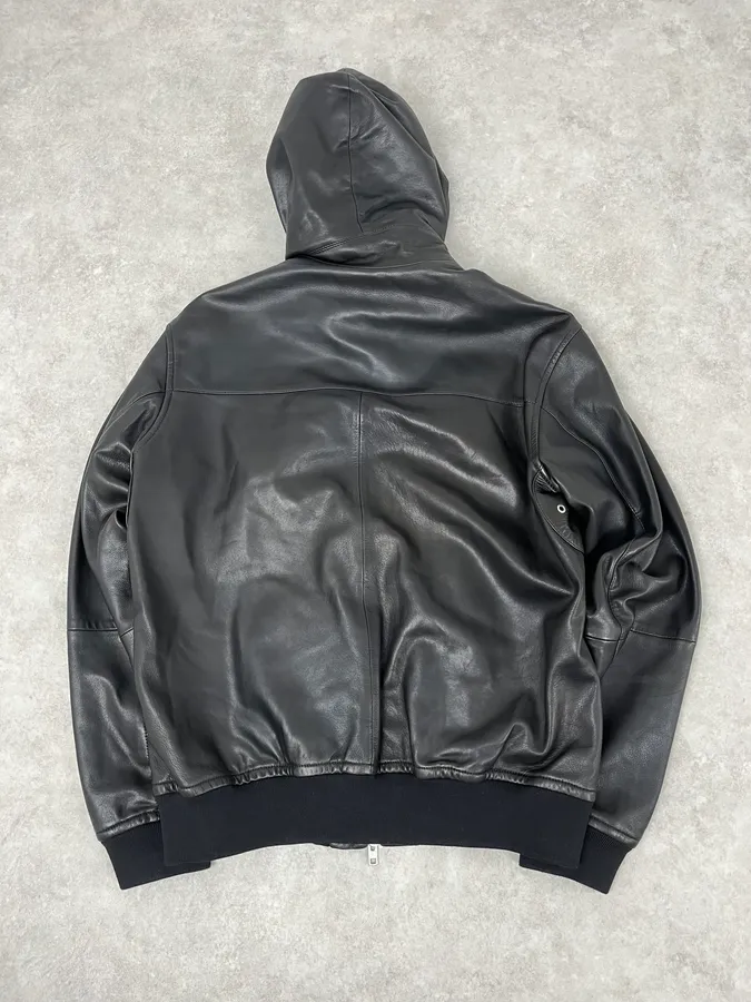 Maison Martin Margiela 3 Zips Hooded Black Leather Jacket - Image 6
